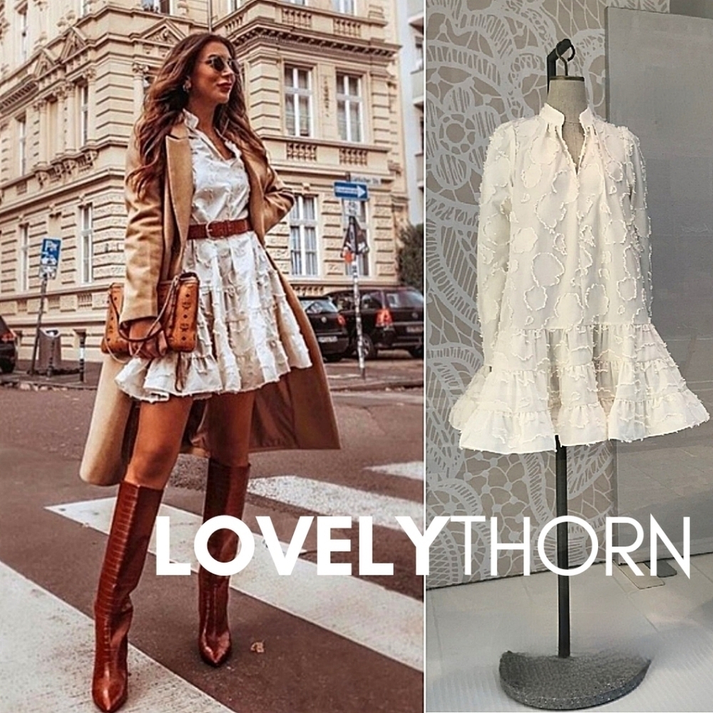 H&M // ltd ed blogger fave jacquard weave puff sleeve flare mini rocky barnes